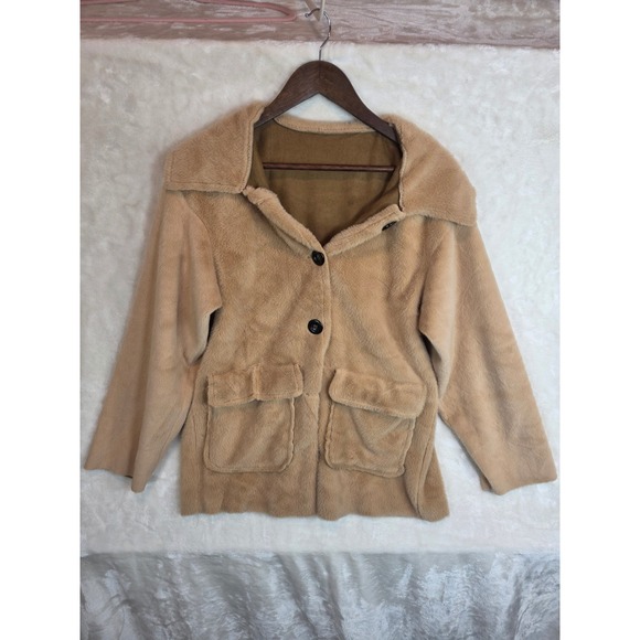 Unbranded Jackets & Blazers - Unbranded Camel Tan Faux Fur Button Front Jacket with Pockets RN 157656